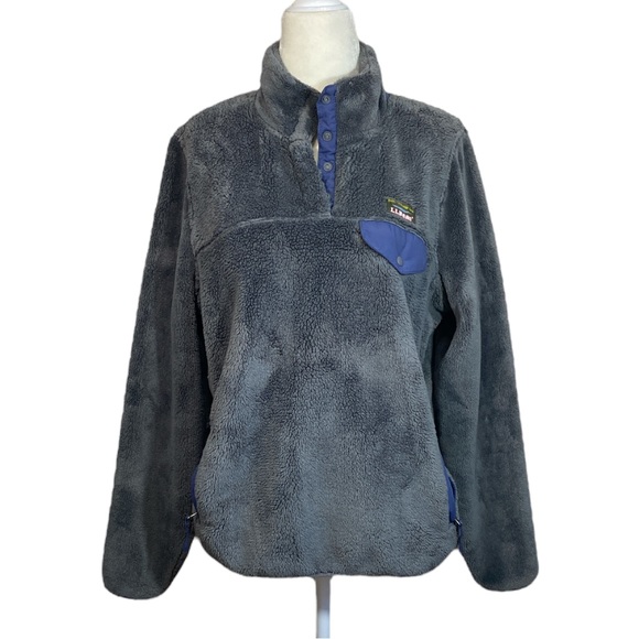 L.L. Bean Jackets & Blazers - L.L. Bean Hi-Pile Grey and Navy Fleece Jacket Size Large